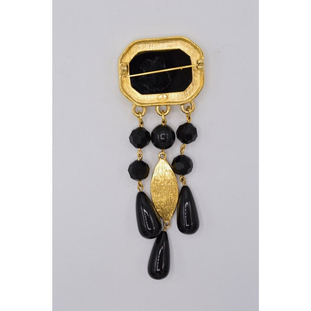 Givenchy Vintage 5" Crystal Pin Brooch Gold Black Chunky Heavy Signed 80s BinAC - Picture 5 of 7